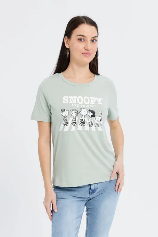 Women Mint Snoopy Printed T-Shirt sold by Redtag