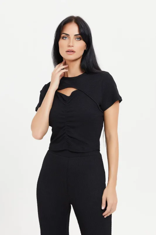 Women Black Key-Hole Detailed Top sold by Redtag