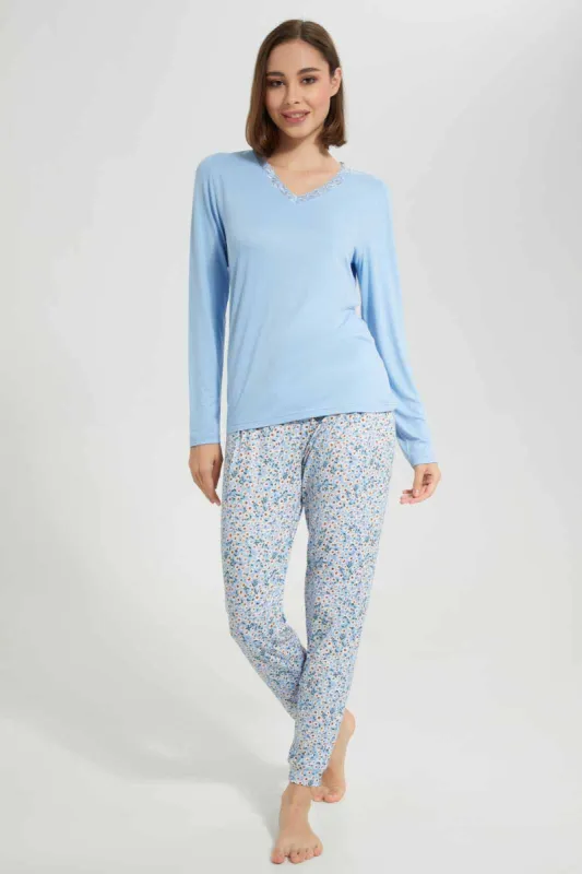 Blue Long Sleeve Pyjama Set For Women (2 Piece) sold by Redtag