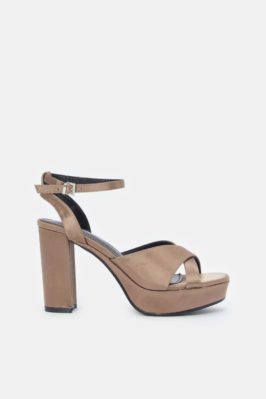 Women Taupe High Block Heel Sandal sold by Redtag