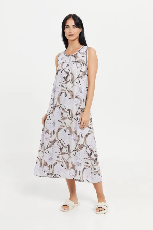Women Cream Printed Sleeveless Nightgown sold by Redtag