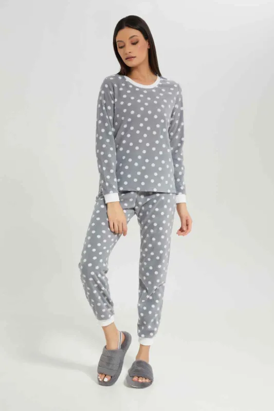 Women Grey Dotted Pyjama Set (2 Piece) sold by Redtag