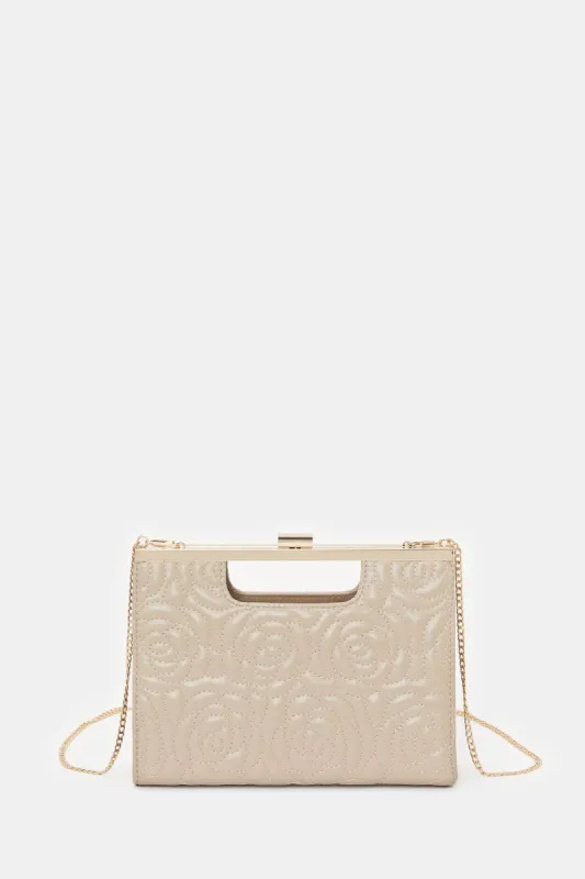 Women Beige Embellished Clutch Bag sold by Redtag