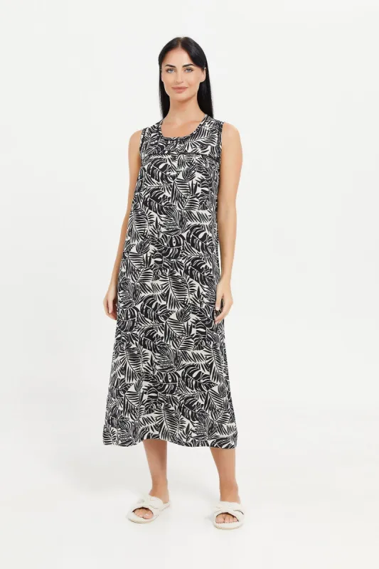 Women Black Printed Sleeveless Nightgown sold by Redtag