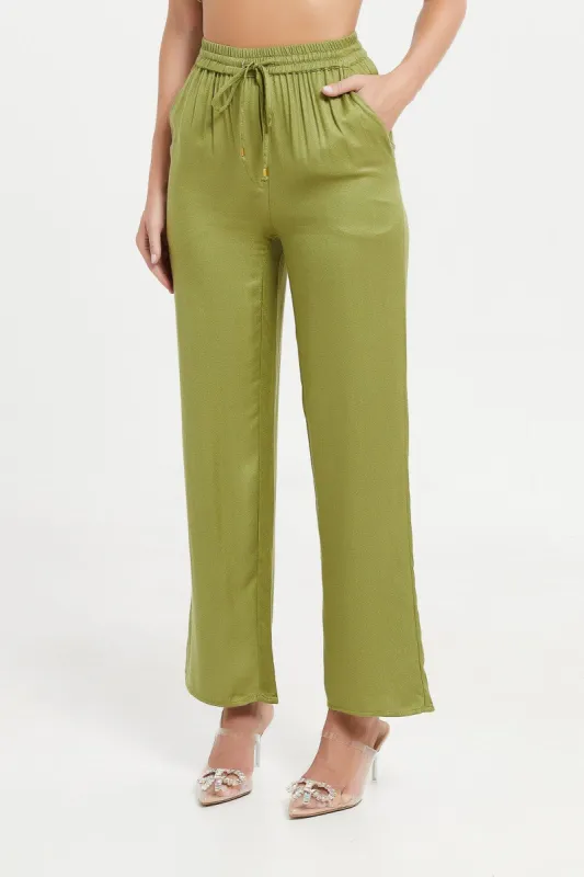 Women Green Wide Leg Trouser sold by Redtag