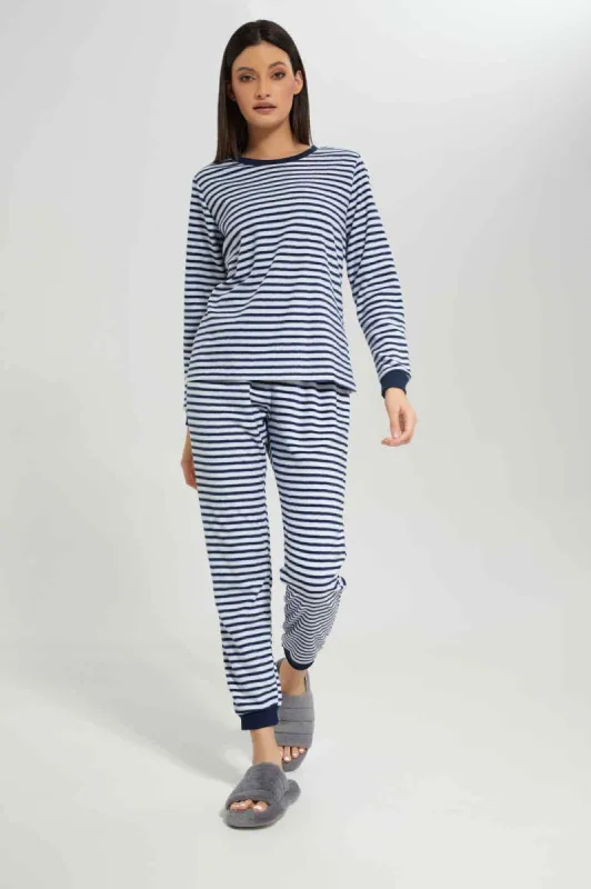 Women Navy And White Striped Pyjama Set (2 Piece) sold by Redtag