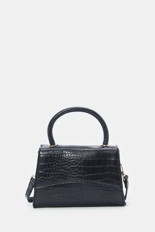 Women Black Textured Crossbody Bag sold by Redtag