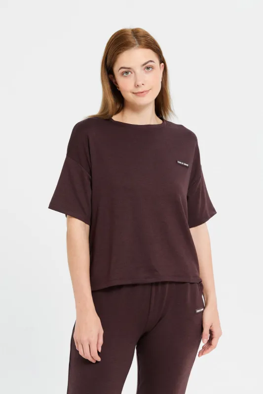 Women Brown Oversized Ribbed T-Shirt sold by Redtag