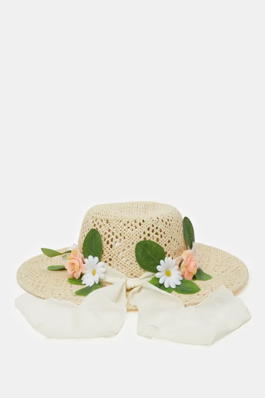 Women Pink Color Floral Embellished Hat sold by Redtag