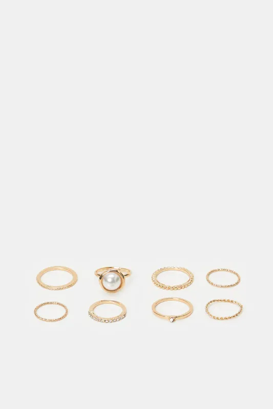 Women Gold Embellished Ring Set (8 Piece) sold by Redtag