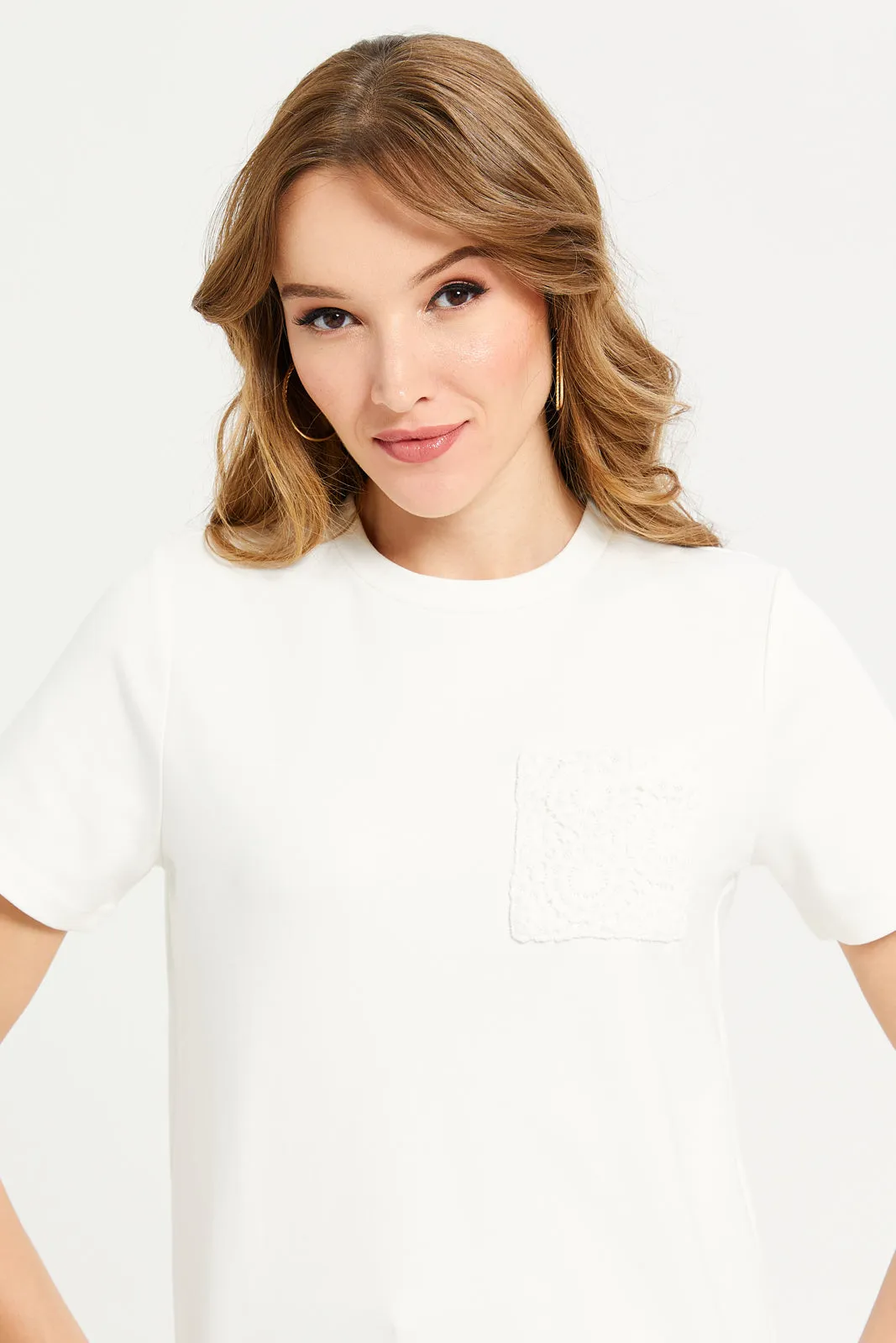 Women White Embroidered Pocket T-Shirt sold by Redtag product image thumbnail 4