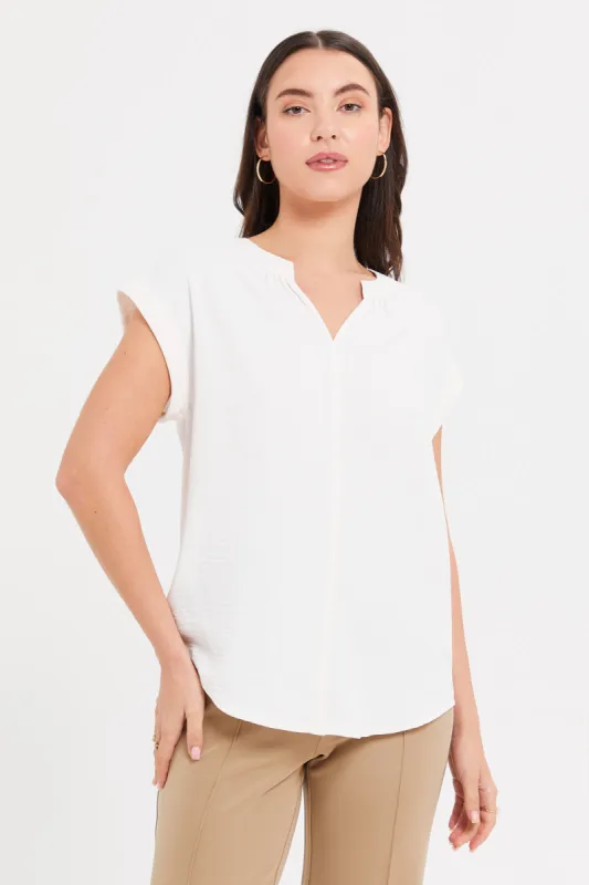 Women White Roll Up Sleeve Blouse sold by Redtag
