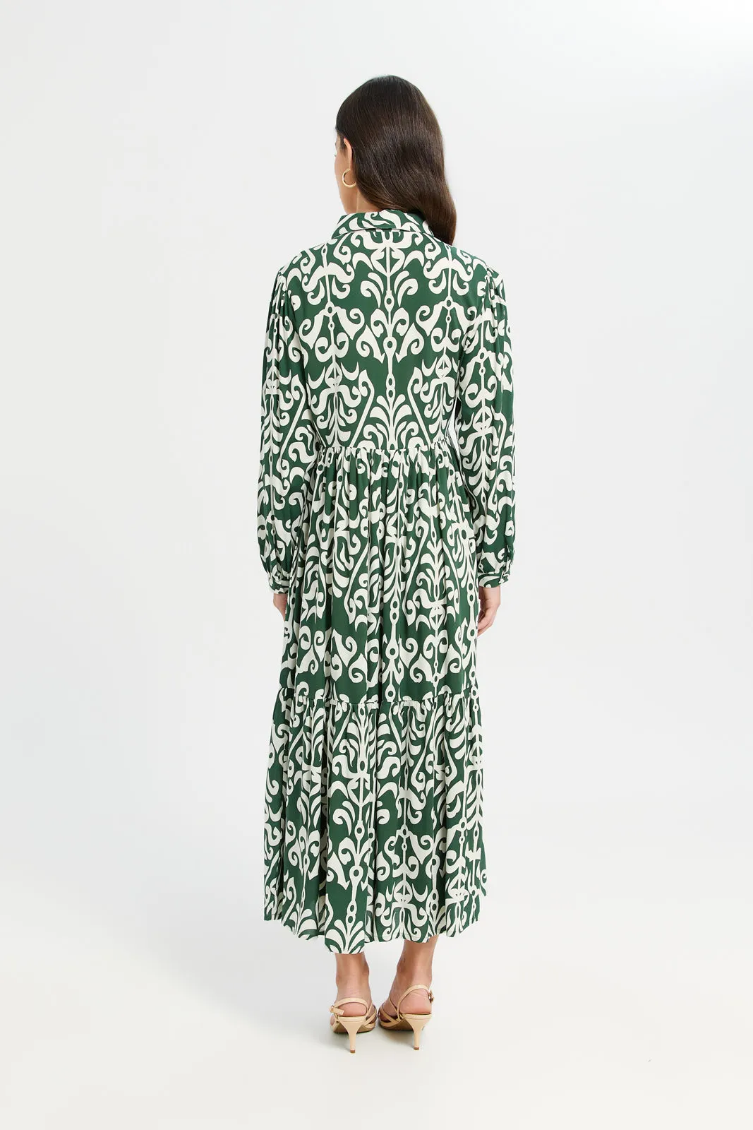Women Green And White Printed Tiered Dress sold by Redtag product image thumbnail 3