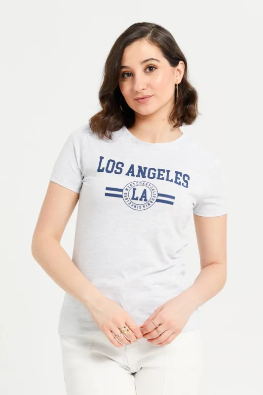Women Grey Printed Short Sleeve T-Shirt sold by Redtag