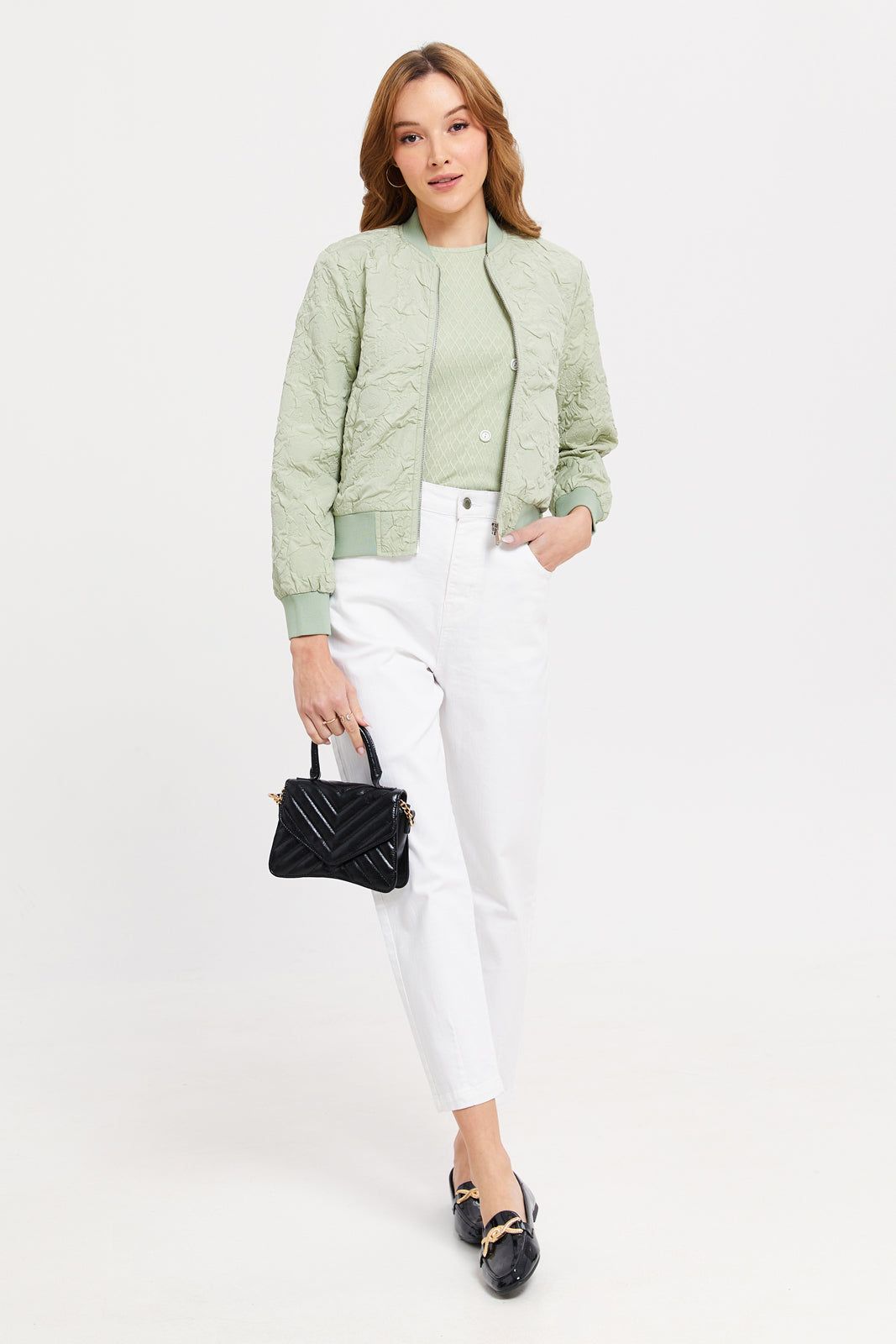Women Mint Textured Bomber Jacket sold by Redtag product image thumbnail 2