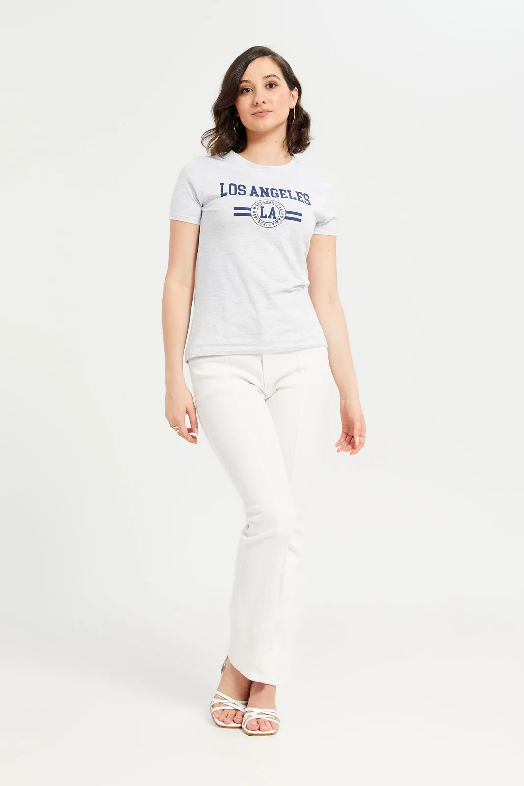 Women Grey Printed Short Sleeve T-Shirt sold by Redtag product image thumbnail 2