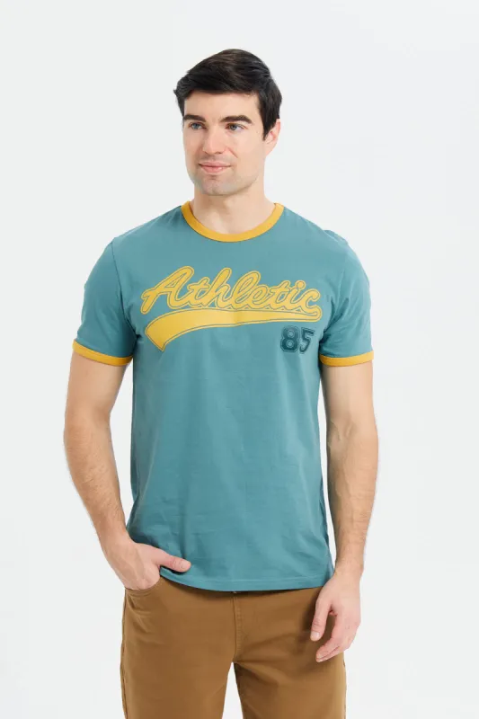 Men Green Ringer Print T-Shirt sold by Redtag