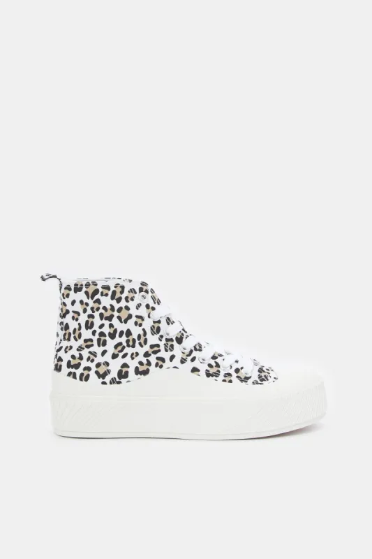 Women White Animal Print Hightop Shoes sold by Redtag