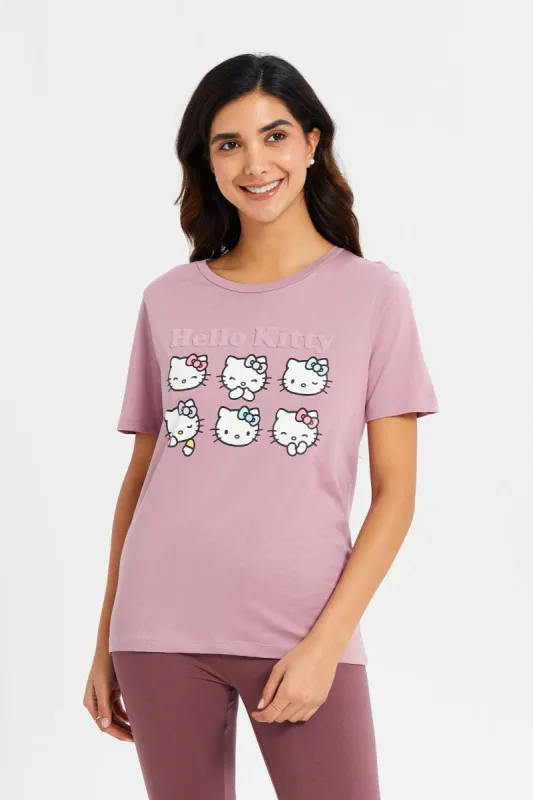Women Mauve Hello Kitty Printed T-Shirt sold by Redtag