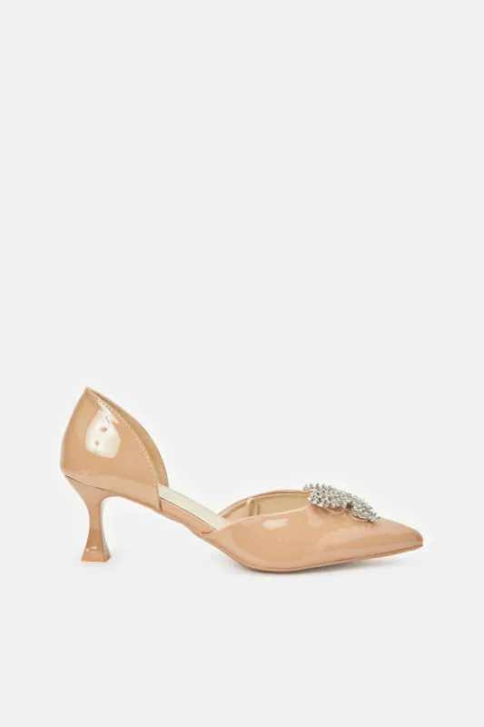 Women Beige Patent Butterfly Court Shoes sold by Redtag