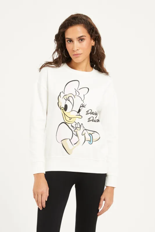 Women Cream Daisy Duck Printed Sweatshirt sold by Redtag