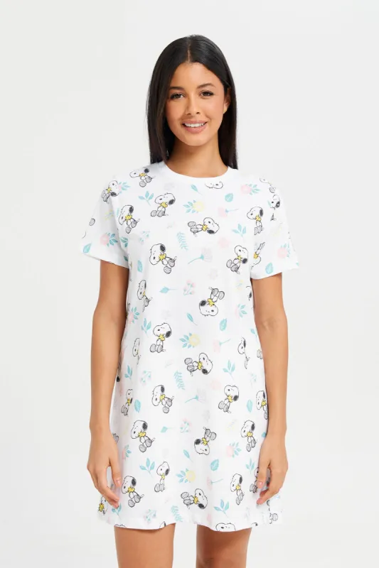 Women White Snoopy Print Nightshirt sold by Redtag