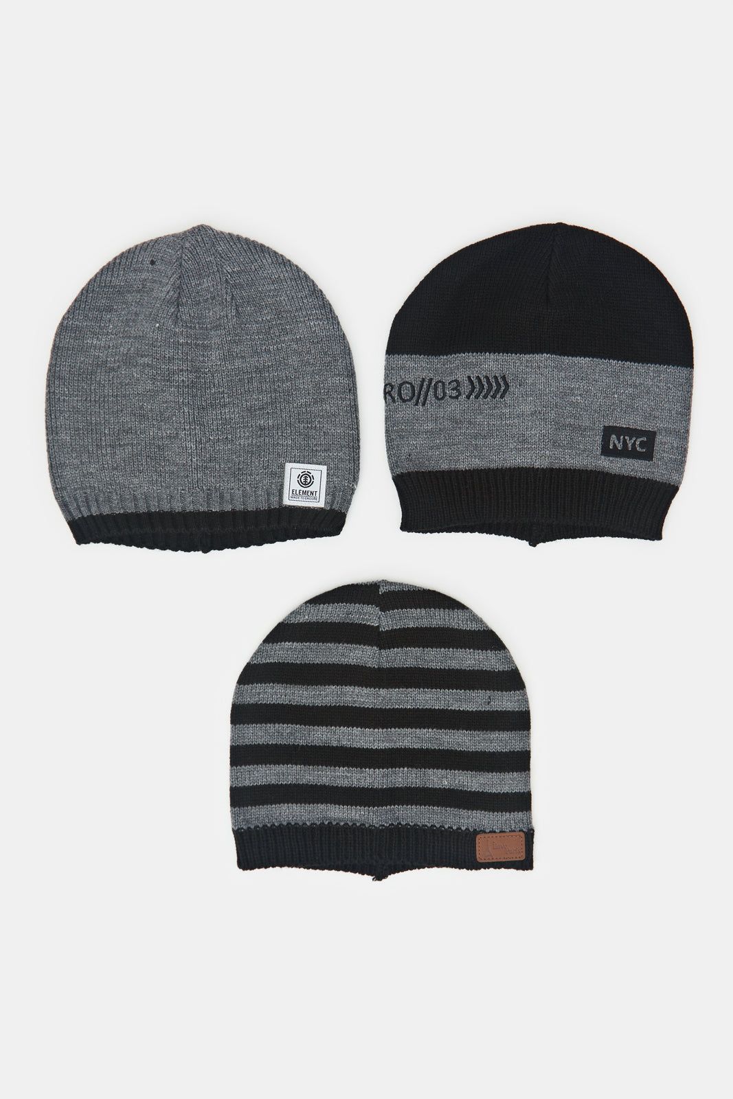 Men Black And Grey Knitted Cap Set (Pack Of 3) sold by Redtag