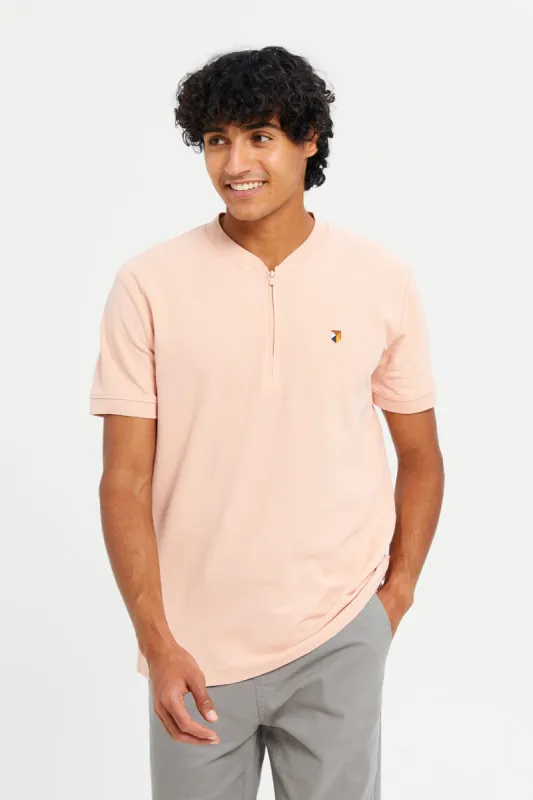 Men Pink Henley Polo Shirt sold by Redtag