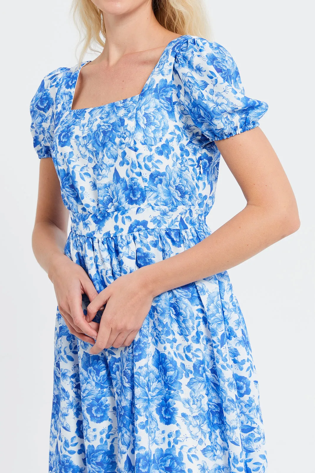 Women Blue Printed Long Dress sold by Redtag product image thumbnail 2