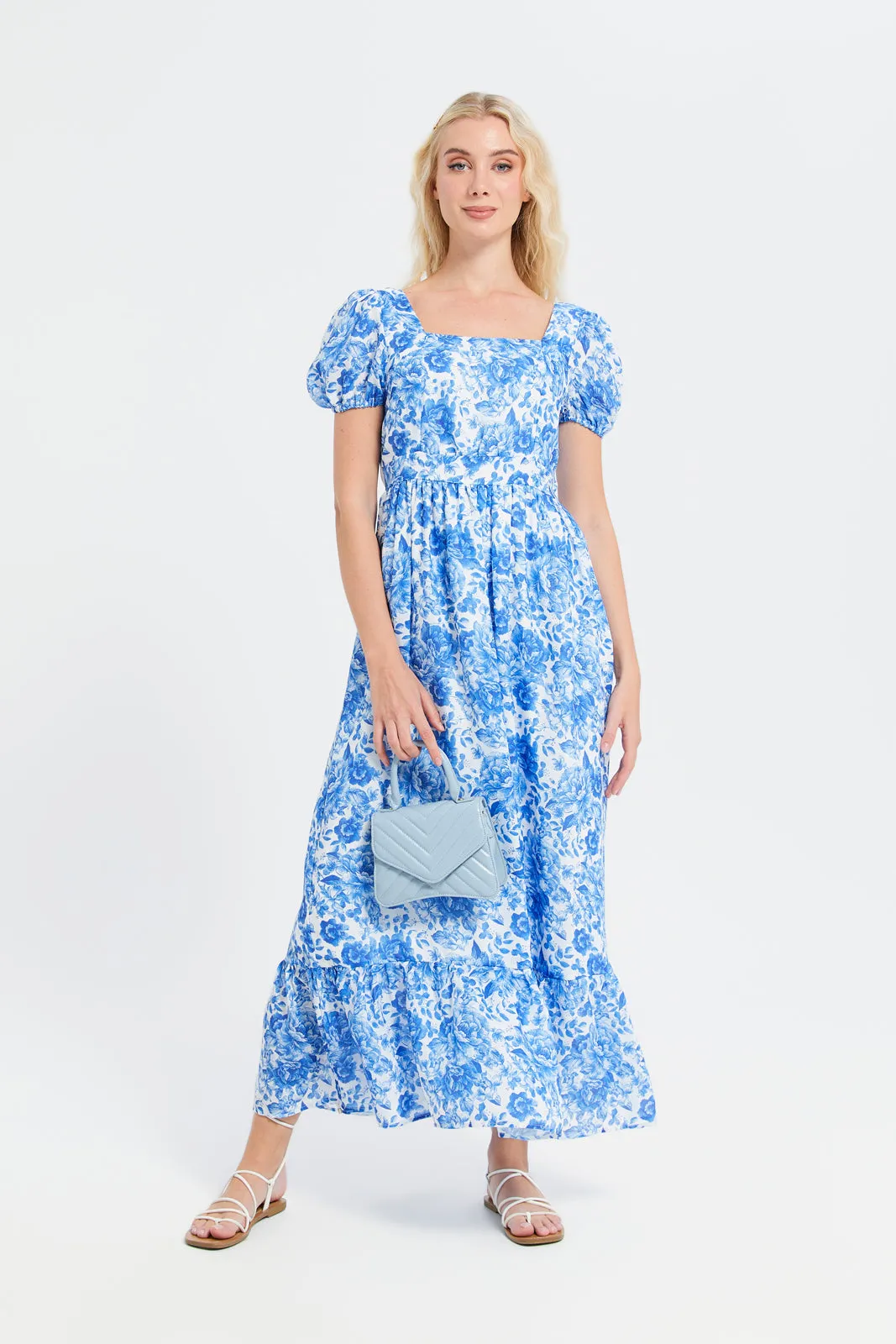 Women Blue Printed Long Dress sold by Redtag product image thumbnail 4