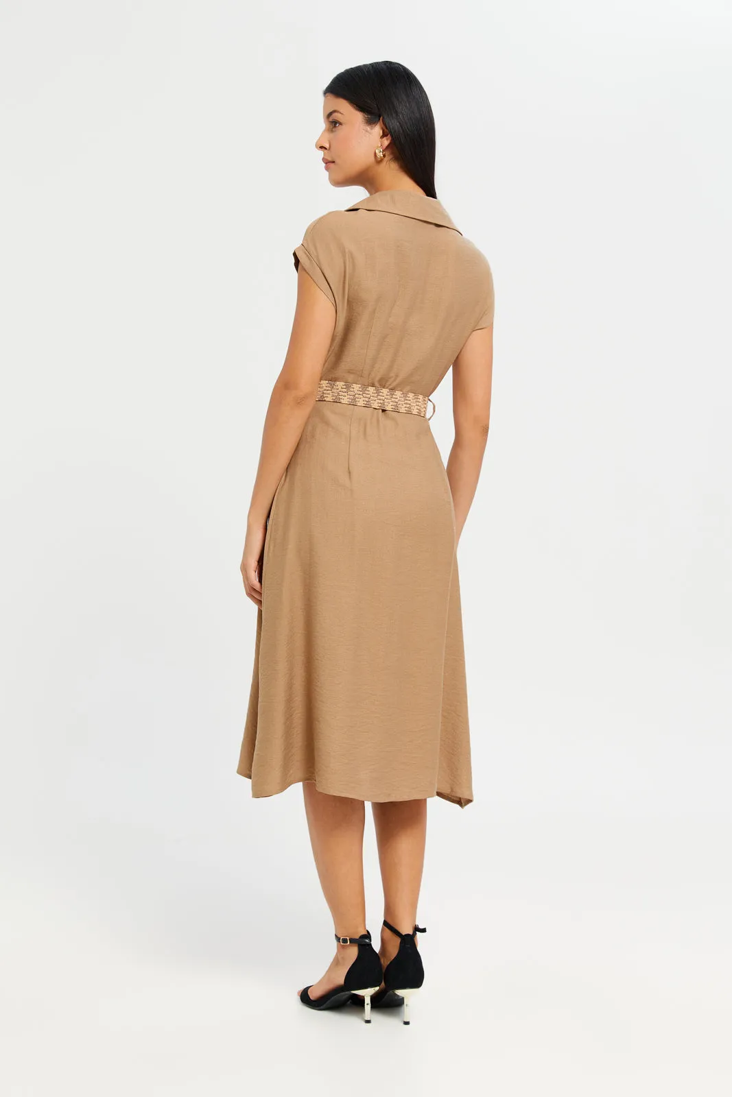 Women Tan Belted Shirt Dress sold by Redtag product image thumbnail 3