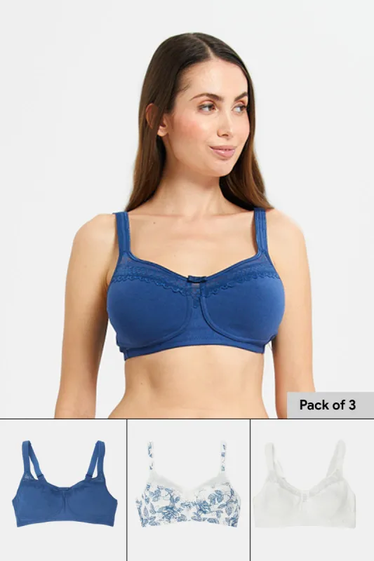 Women White And Navy Non Wired Bra Set (Pack of 3) sold by Redtag