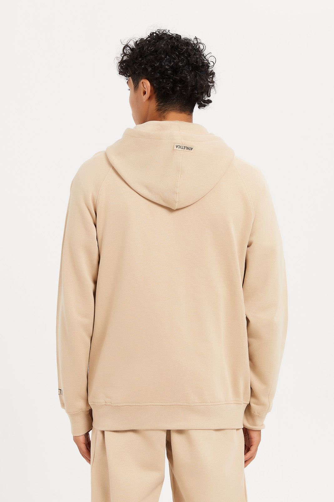 Men Plain Beige Active Zip Through Hooded Sweatshirt sold by Redtag product image thumbnail 3