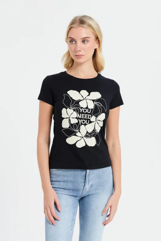 Women Black Printed T-Shirt sold by Redtag