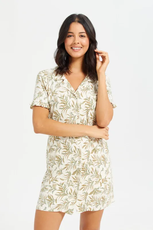 Women Ivory Printed Nightshirt made by Redtag