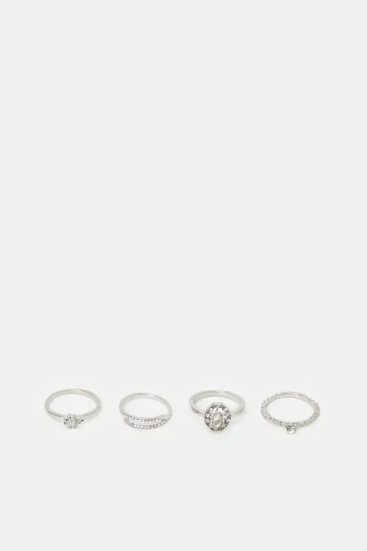 Women Silver Embellished Ring Set (4 Piece) sold by Redtag