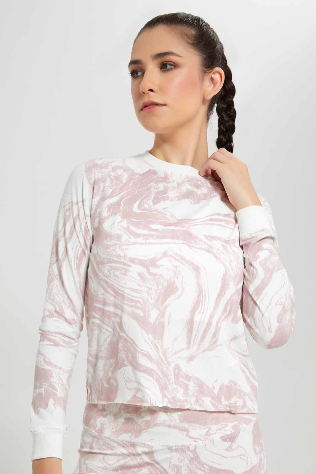 Women Pink And White All-Over Print Active Sweatshirt sold by Redtag