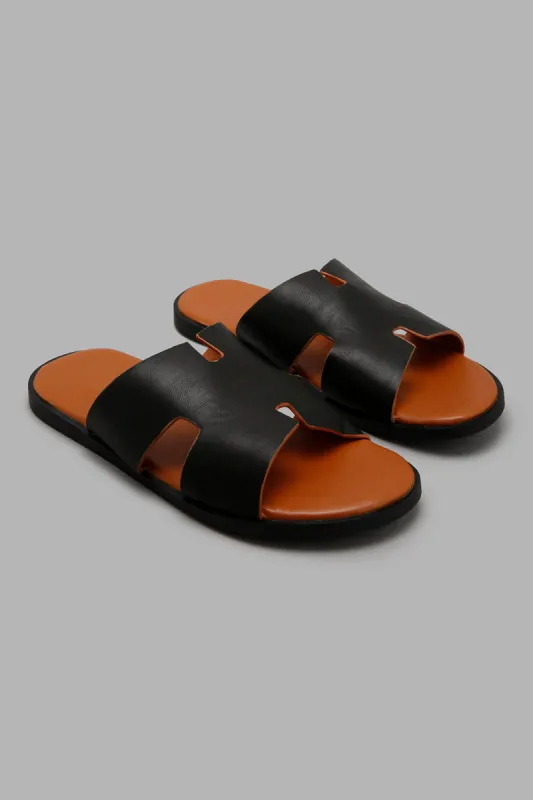 Black H Strap Slide Sandal sold by Redtag