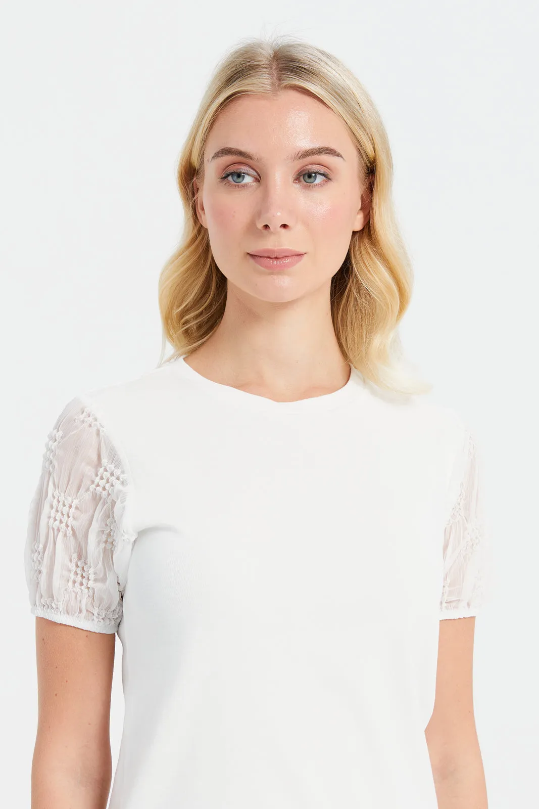 Woman White Jacquard Sleeves Top sold by Redtag product image thumbnail 4