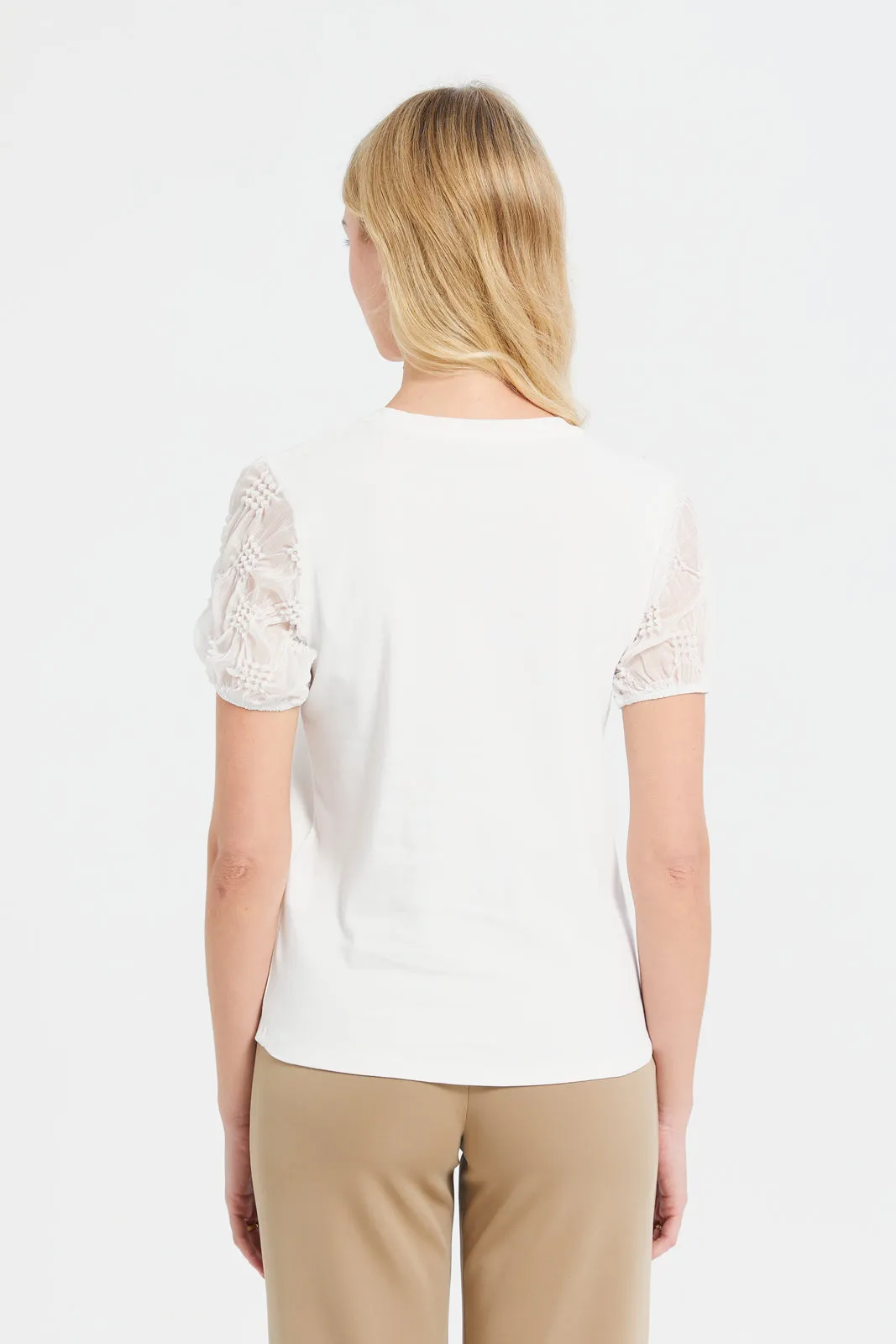 Woman White Jacquard Sleeves Top sold by Redtag product image thumbnail 3