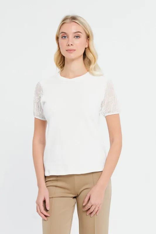 Woman White Jacquard Sleeves Top sold by Redtag