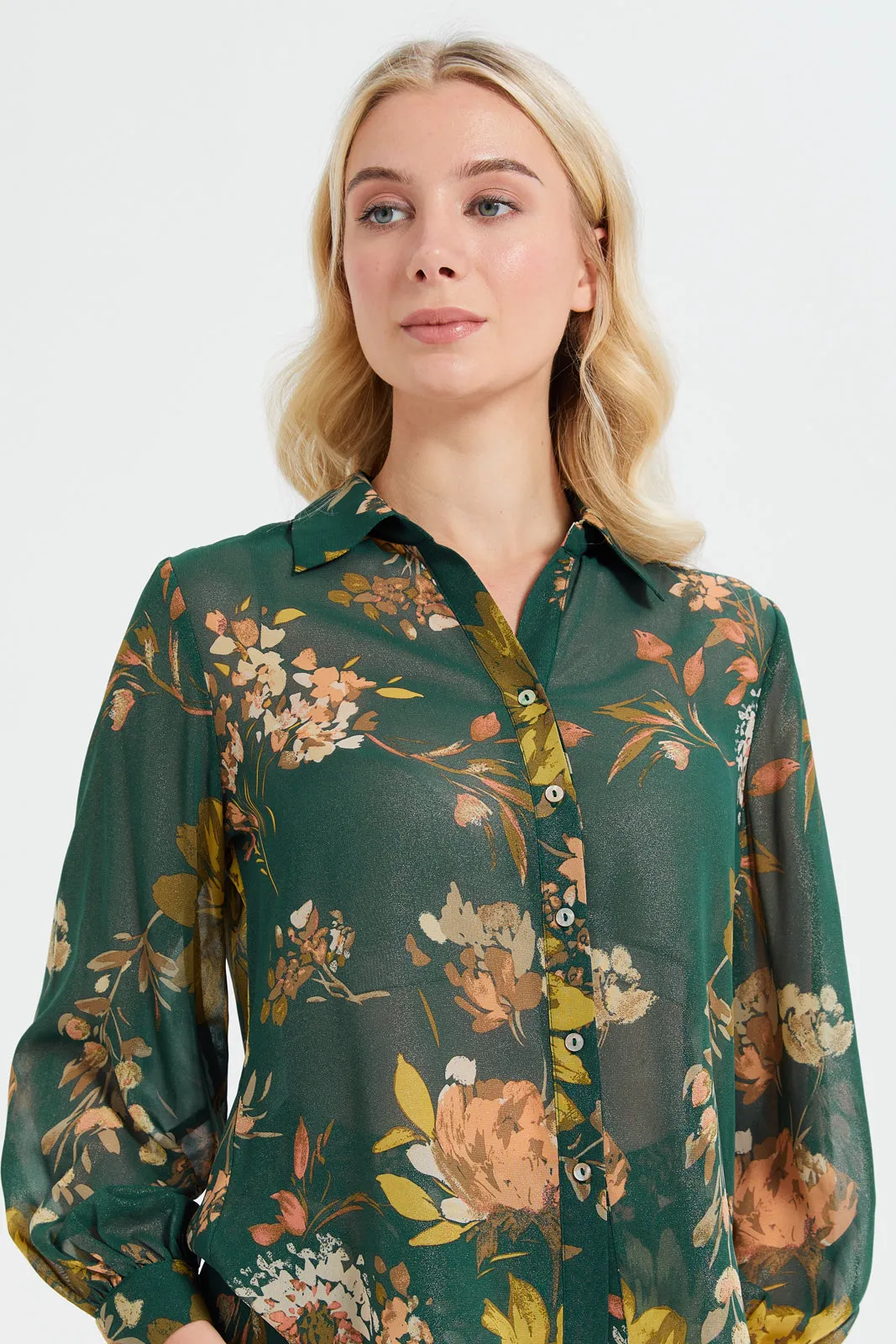 Women Green Floral Print Shirt Blouse sold by Redtag product image thumbnail 4