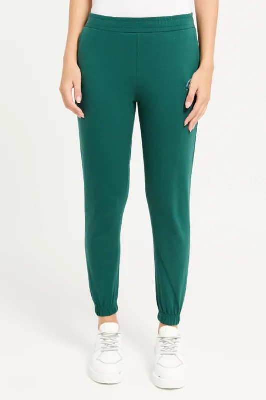 Women Green Elasticated Hem Plain Joggers sold by Redtag