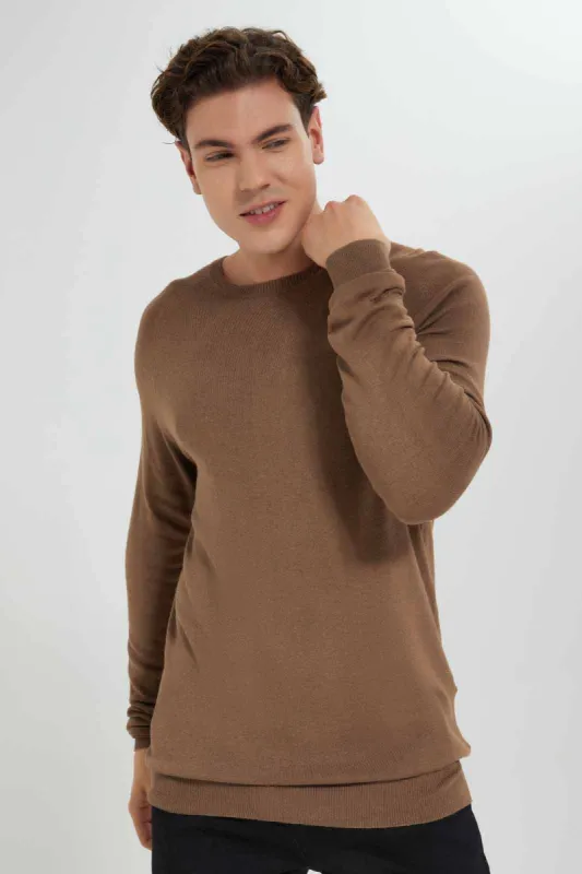 Men Brown Plain Pullover sold by Redtag
