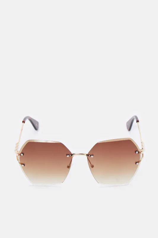 Women Gold Hexagonal Oversized Sunglasses sold by Redtag