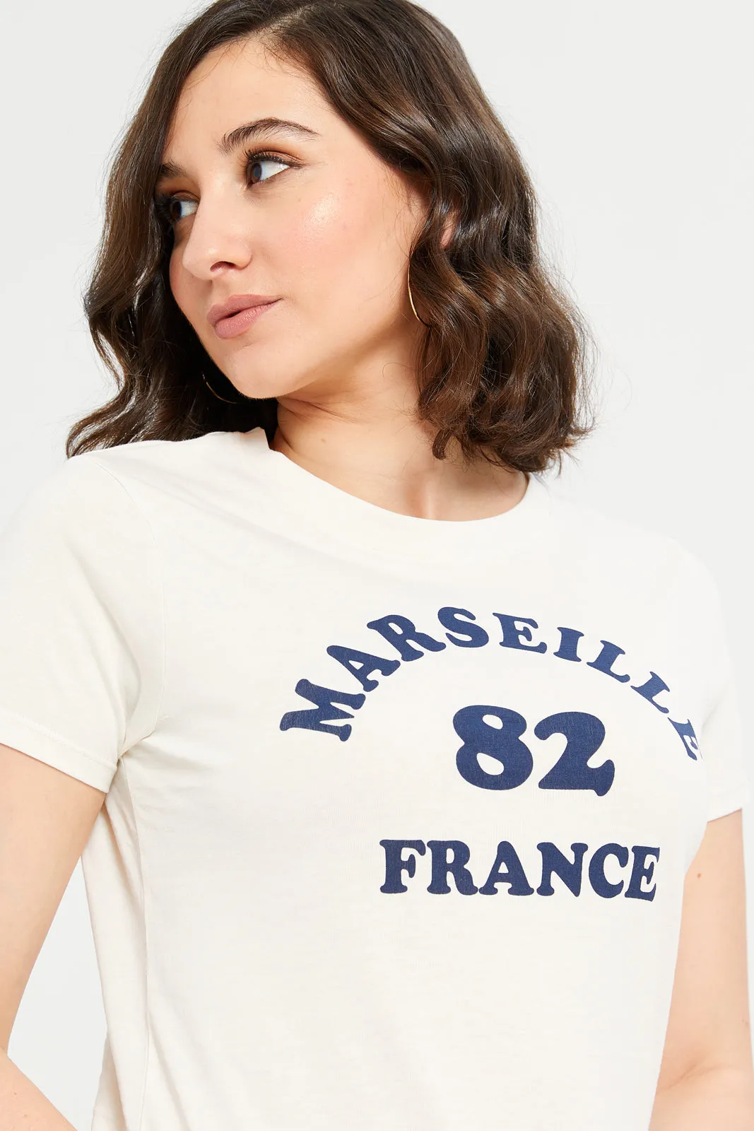 Women White Printed Round Neck T-Shirt sold by Redtag product image thumbnail 4