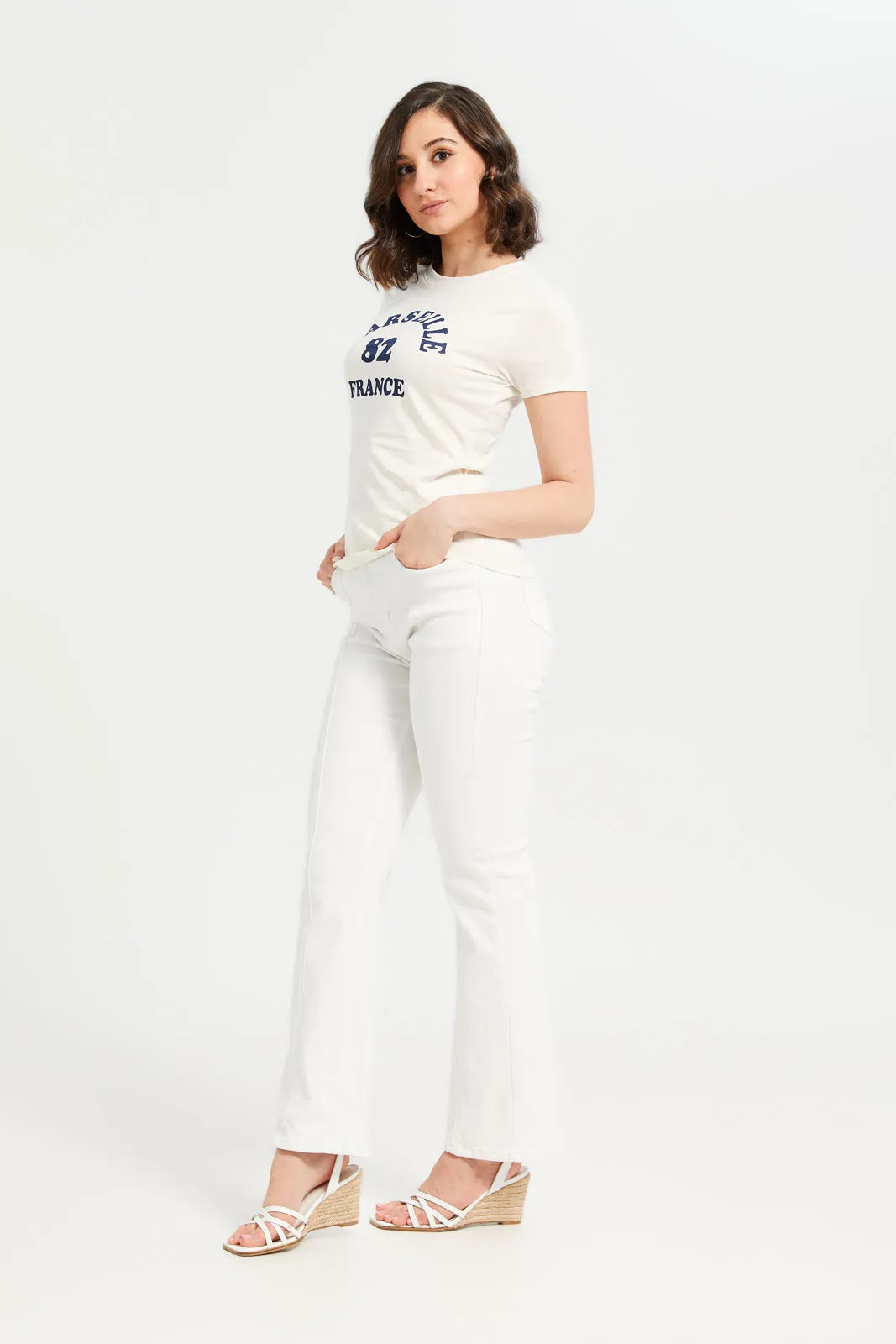 Women White Printed Round Neck T-Shirt sold by Redtag product image thumbnail 2