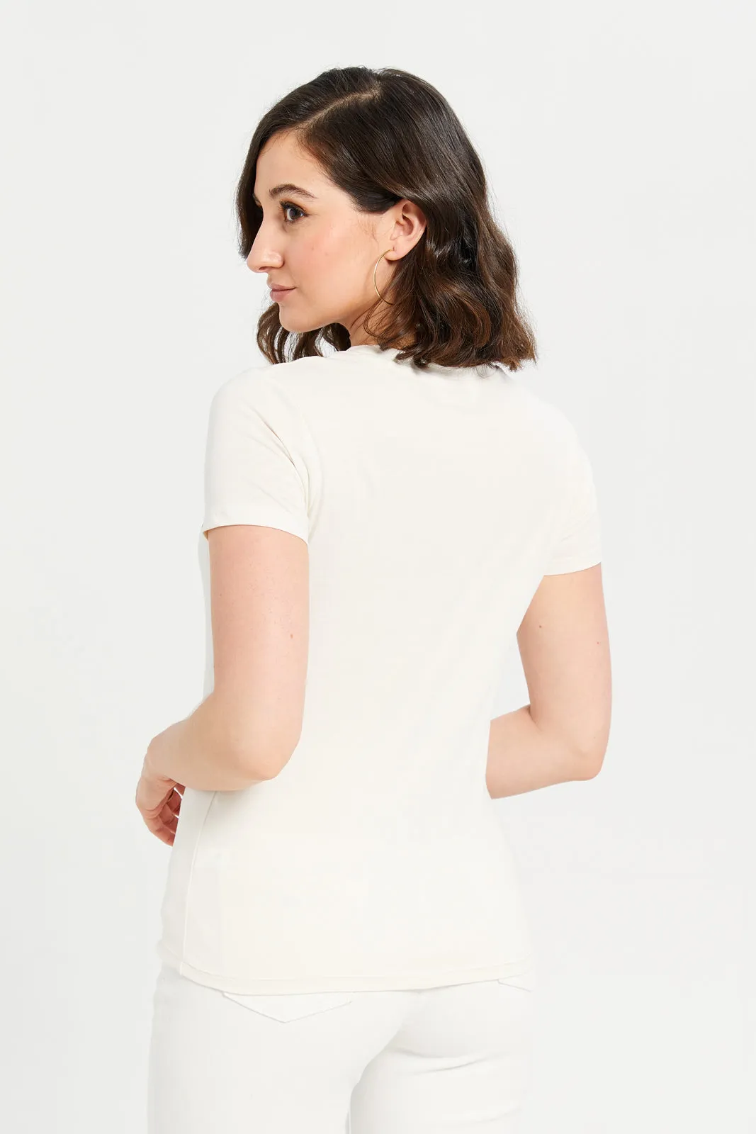 Women White Printed Round Neck T-Shirt sold by Redtag product image thumbnail 3