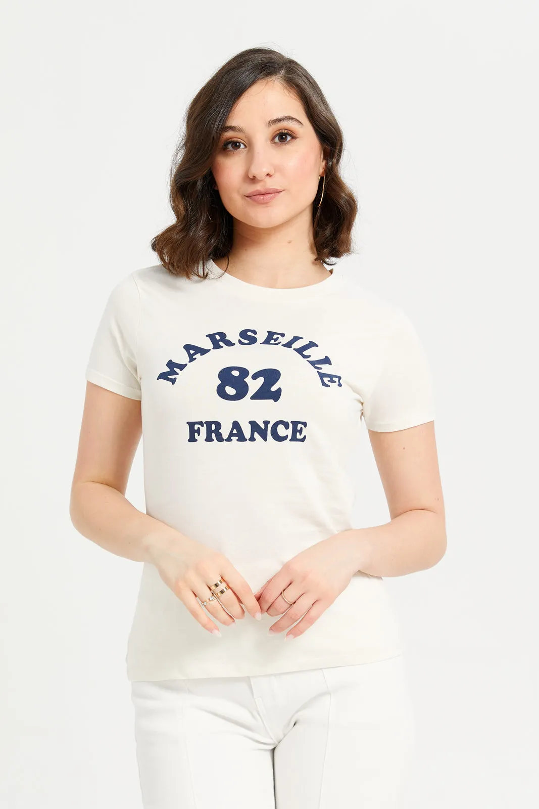 Women White Printed Round Neck T-Shirt sold by Redtag