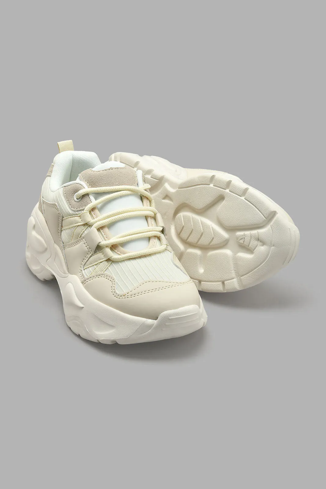 Cream Lace-Up Chunky Sneaker sold by Redtag product image thumbnail 3